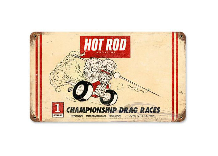 Hot Rod Riverside Metal Sign - 8" x 14"