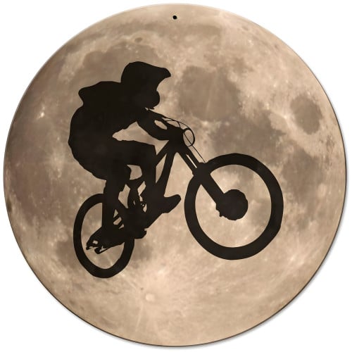 Biker Over the Moon Metal Sign - 14" Round