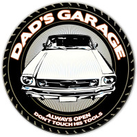 Dad's Garage Always Open Metal Sign - 14" Round