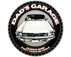 Dad's Garage Always Open Metal Sign - 14" Round