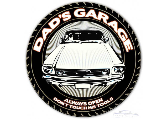 Dad's Garage Always Open Metal Sign - 14" Round