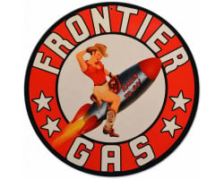 Frontier Rocket Girl Gas Metal Sign - 14" Round