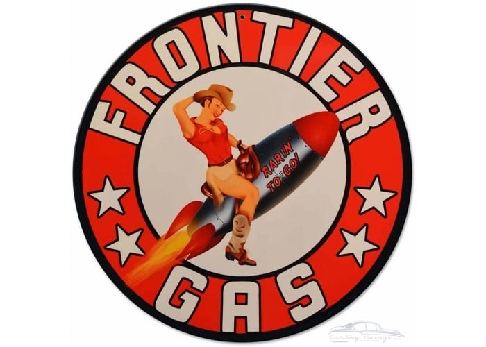 Frontier Rocket Girl Gas Metal Sign