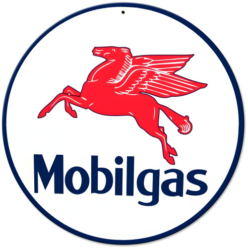 MobilGas White Metal Sign - 14" Round