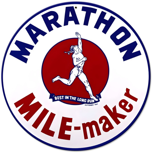 Marathon White Metal Sign - 14" Round