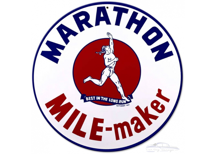 Marathon White Metal Sign