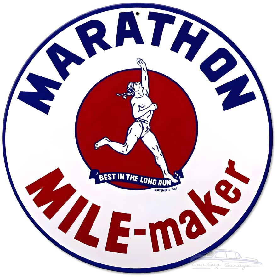 Marathon White Metal Sign - 14" Round