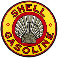Shell Yellow Metal Sign - 14" Round