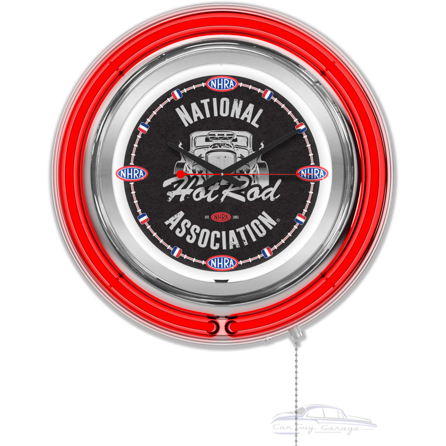 NHRA Drag Racing Hot Rod Red Neon Clock - 15" NHRA Drag Racing Hot Rod Red Neon Clock - 15"