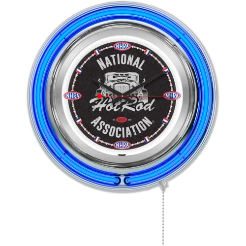 NHRA Drag Racing Hot Rod Blue Neon Clock - 15"