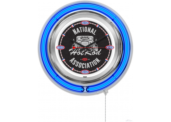 NHRA Drag Racing Hot Rod Blue Neon Clock - 15"