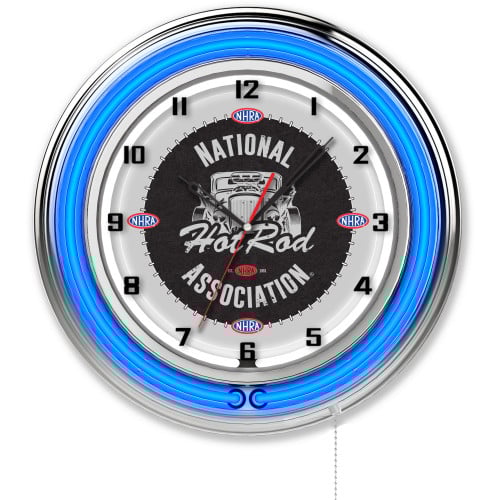 NHRA Drag Racing Hot Rod Blue Neon Clock - 19"