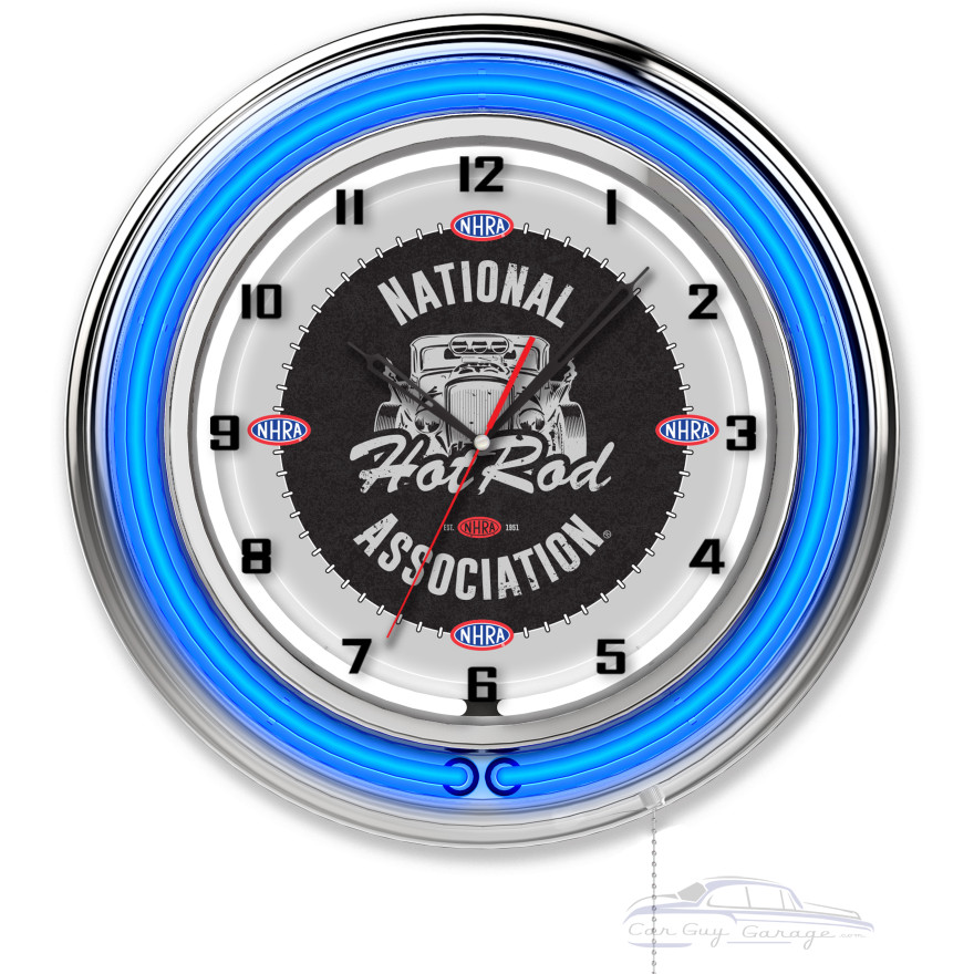 NHRA Drag Racing Hot Rod Blue Neon Clock - 19" NHRA Drag Racing Hot Rod Blue Neon Clock - 19"