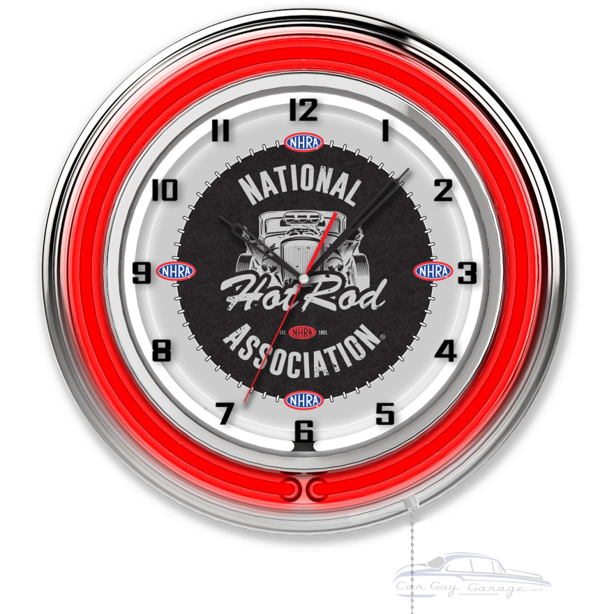 NHRA Drag Racing Hot Rod Red Neon Clock - 19" NHRA Drag Racing Hot Rod Red Neon Clock - 19"