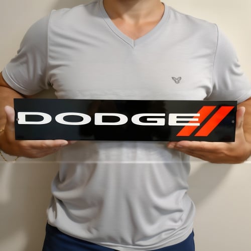 Dodge Metal Sign Red Double Slash Logo, 35 x 6.5 in