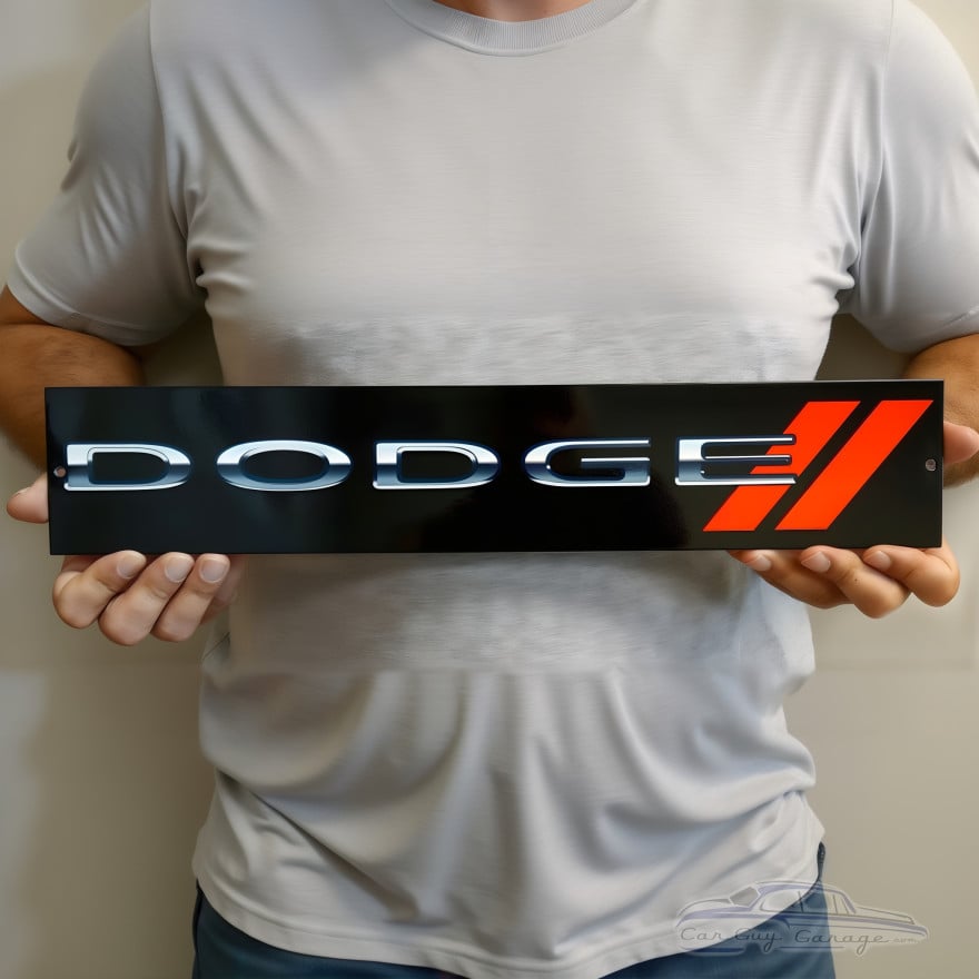 Dodge Garage Sign Red Double Slash Steel Wall Decor