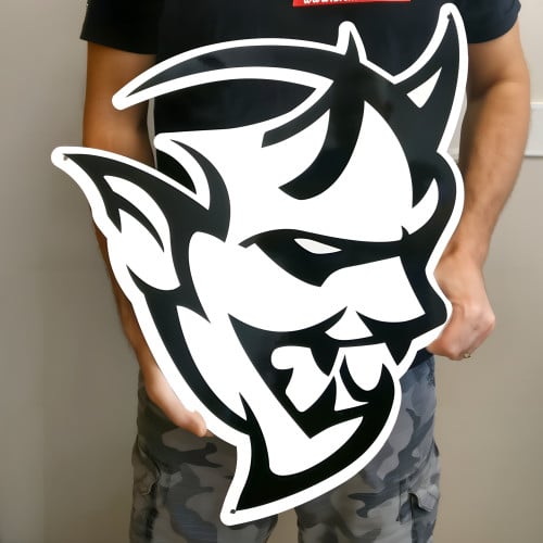 Dodge Demon Head Cutout Black Steel Sign 29.5 x 28.6 in