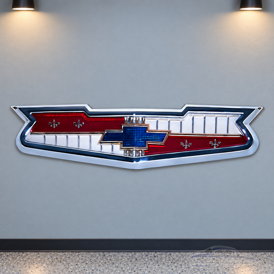 1957 Chevy Bel Air Hood Bar Emblem Metal Sign 50x13