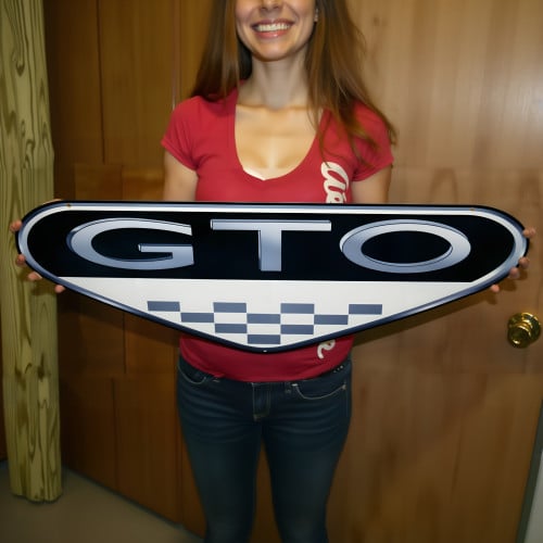 Pontiac GTO Sign Checkered Flag 14 Gauge Steel Wall Art