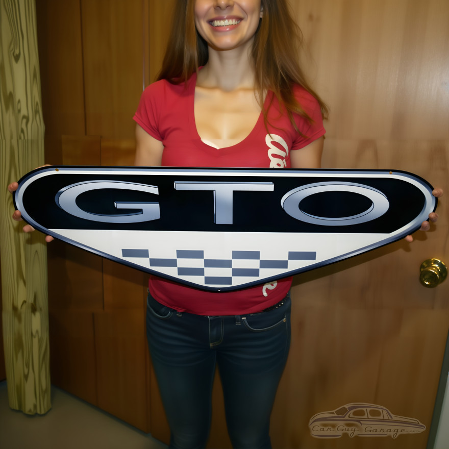 Pontiac GTO Sign Checkered Flag 14 Gauge Steel Wall Art