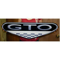 Pontiac GTO Emblem Checkered Flag Steel Sign, 32 x 11