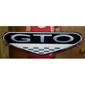 Pontiac GTO Emblem Checkered Flag Steel Sign, 32 x 11