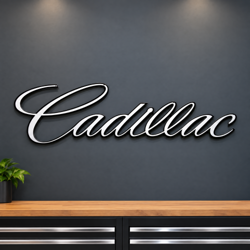 Officially Licensed Cadillac Script Metal Cutout Sign 50 x 14