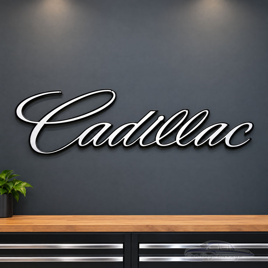 Officially Licensed Cadillac Script Metal Cutout Sign 50 x 14