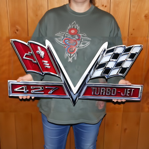 Chevrolet Corvette 427 Turbo-Jet Crossed Flags Metal Sign 28x14