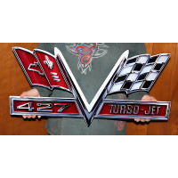 Chevrolet Corvette 427 Turbo-Jet Crossed Flags Metal Sign 28x14