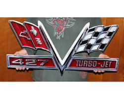 Chevy 427 V-Flag Turbo Jet Metal Sign 