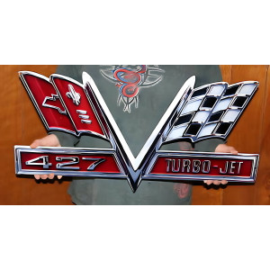 Chevrolet Corvette 427 Turbo-Jet Crossed Flags Metal Sign 28x14