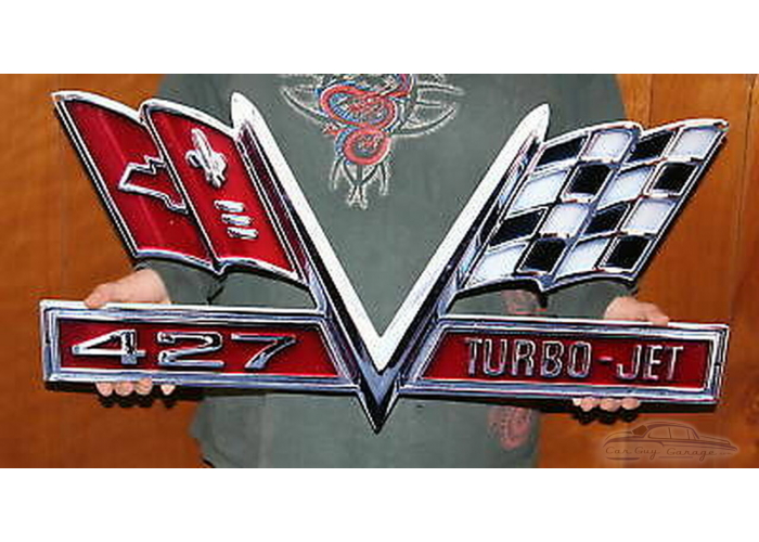 Chevy 427 V-Flag Turbo Jet Metal Sign 