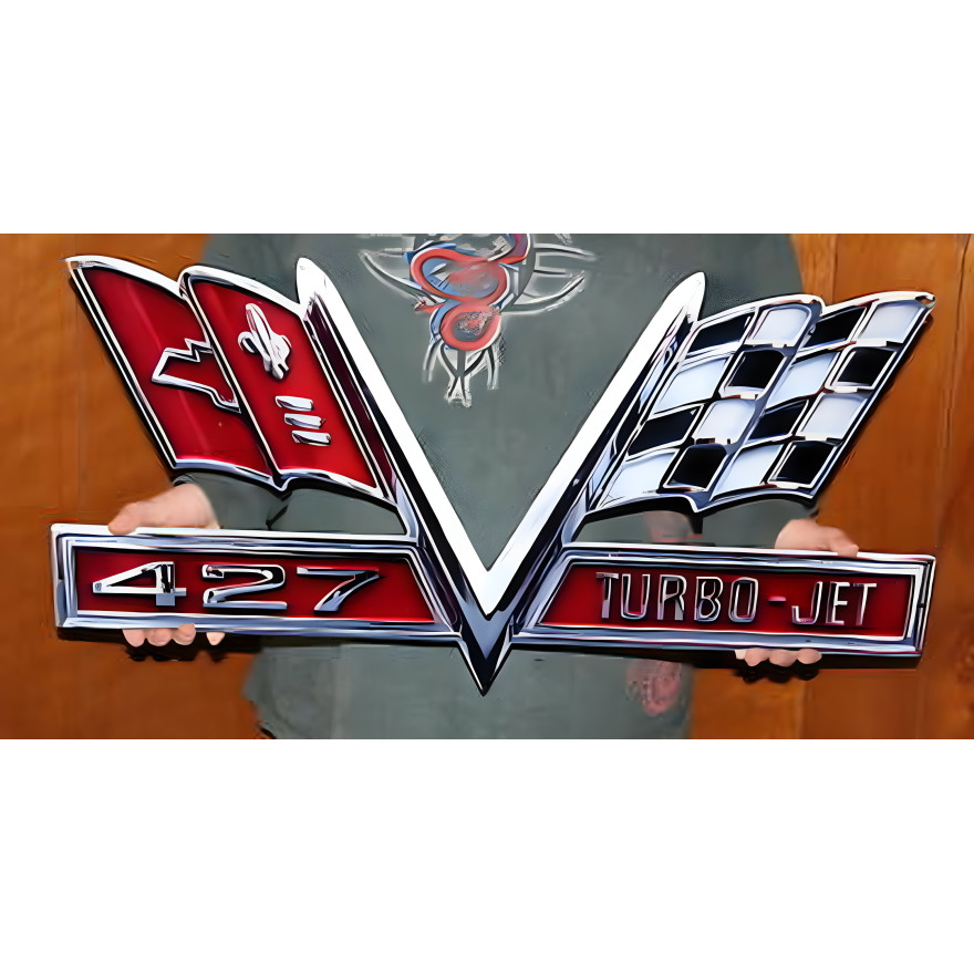 Chevy 427 V-Flag Turbo Jet Metal Sign Chevy 427 V-Flag Turbo Jet Metal Sign