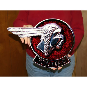 Pontiac Chieftain Indian Head Hood Ornament Metal Wall Sign 25x19