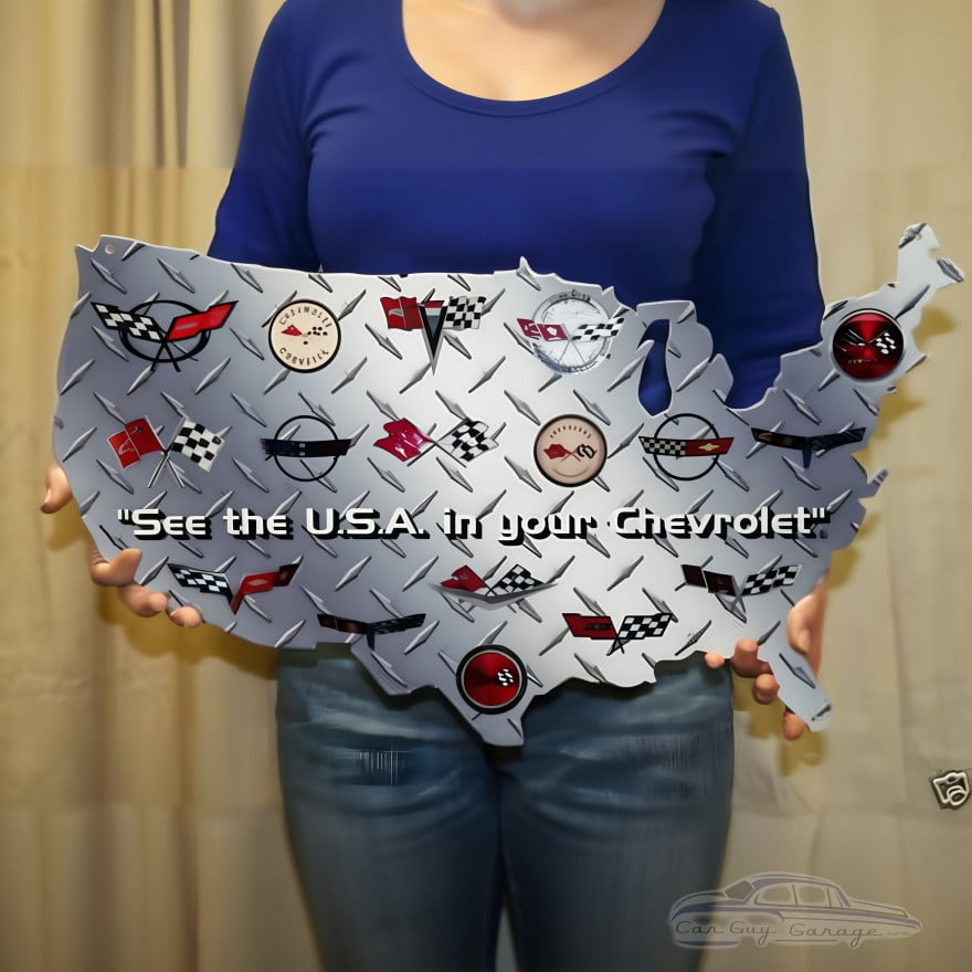 Corvette Metal Sign USA Map Chevrolet Garage Wall Art
