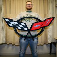 Chevrolet Corvette C5 Crossed Flags Emblem Metal Wall Sign - 32x12