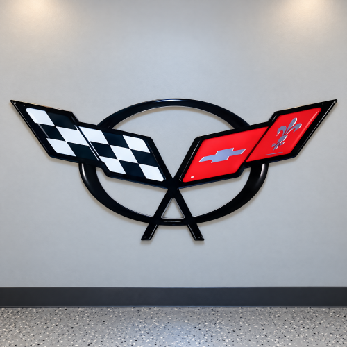 Chevrolet Corvette C5 Crossed Flags Emblem Metal Wall Sign - 32x12