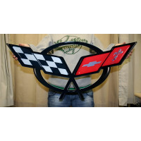 Chevrolet Corvette C5 Crossed Flags Emblem Metal Wall Sign - 32x12