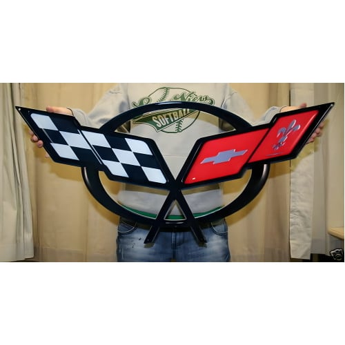 Corvette C5 Crossed Flags Metal Sign