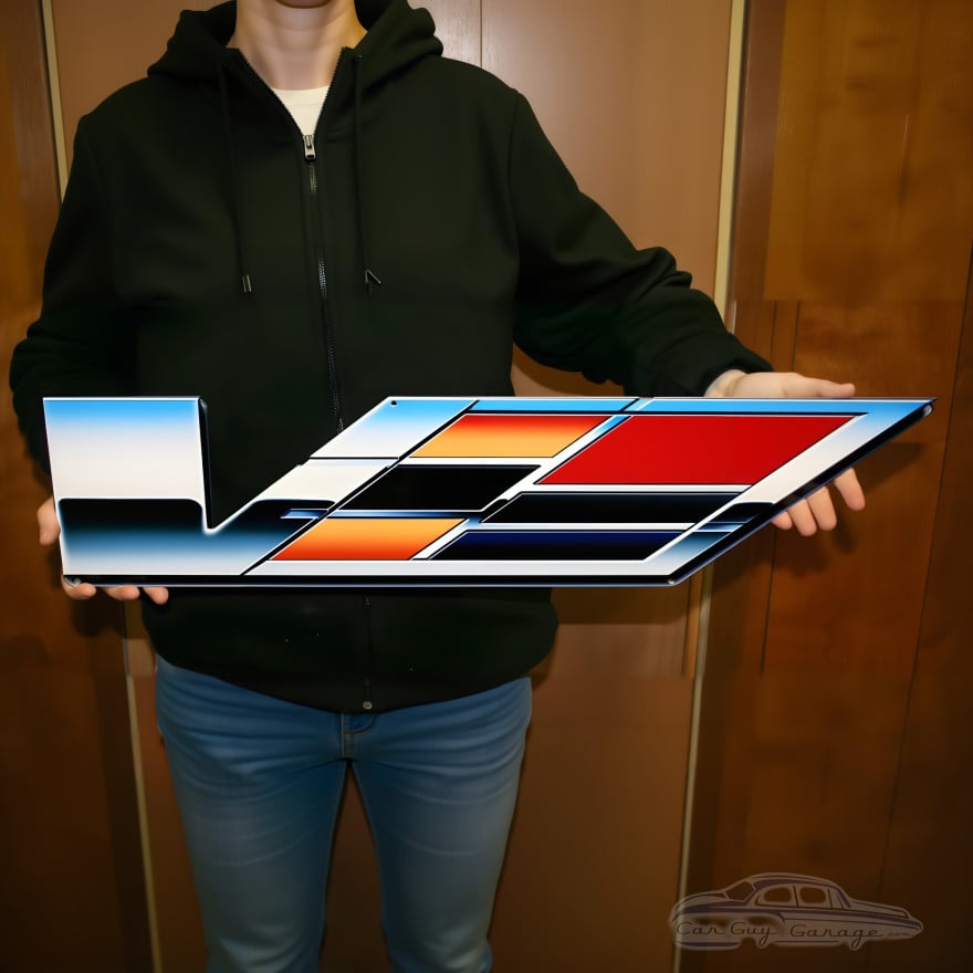 Cadillac V-Series V Logo Metal Sign - 30 x 7 Inch