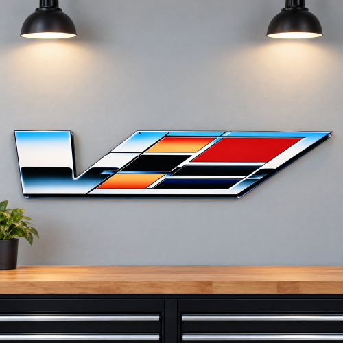Cadillac V-Series V Logo Metal Sign - 30 x 7 Inch