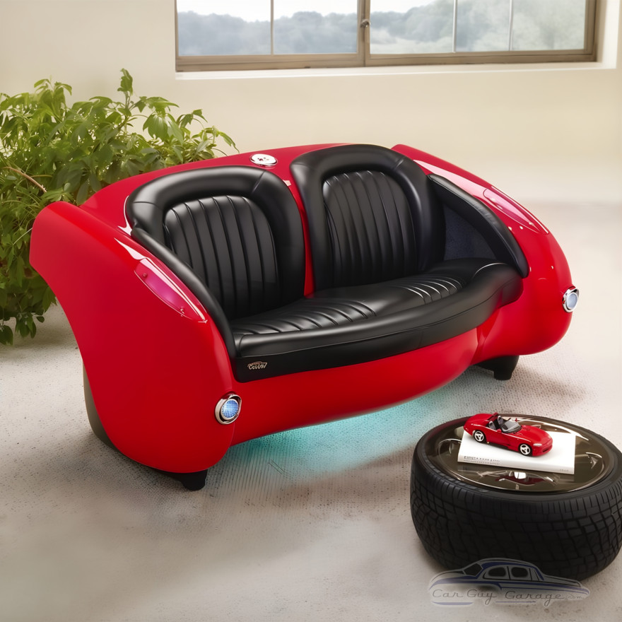 1957 Classic Red Corvette with Black Leather Couch 1957 Classic Red Corvette with Black Leather Couch