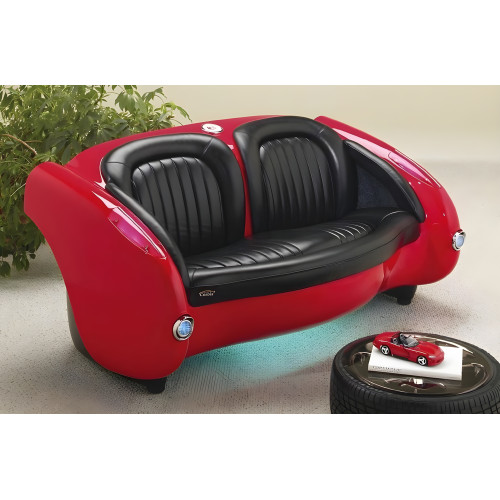 1957 Classic Red Corvette with Black Leather Couch