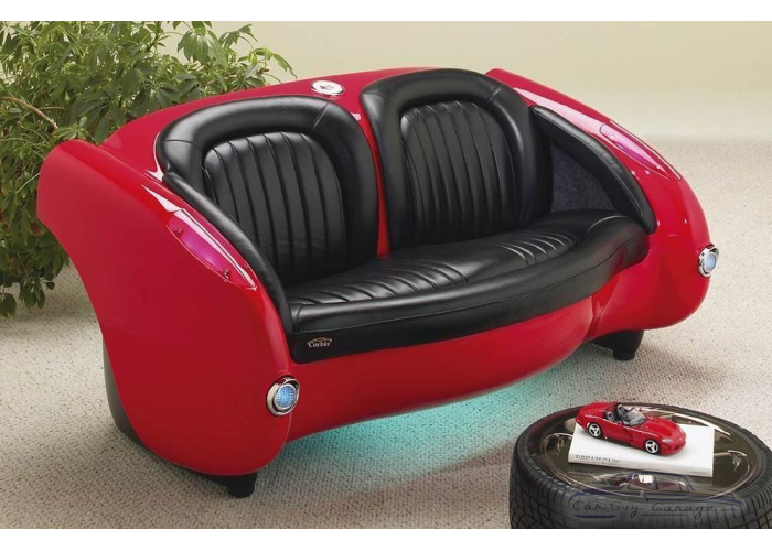 1957 Classic Red Corvette with Black Leather Couch