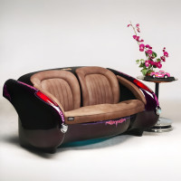 1957 Corvette-Style Tailfin Couch with Caramel Leather