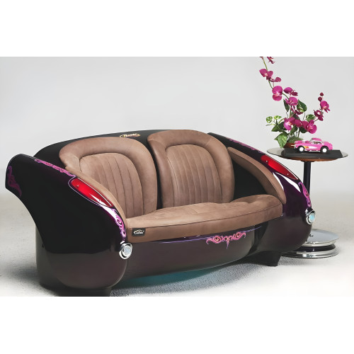 1957 Deep Purple Corvette with Caramel Brown Leather Couch