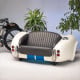 Bright White and Blue Cobra with Black Leather Couch Bright White and Blue Cobra with Black Leather Couch