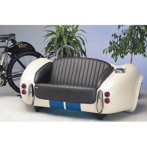 Bright White and Blue Cobra with Black Leather Couch