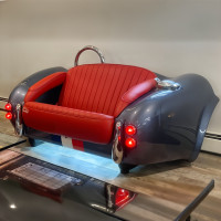 Lighted Cobra-Style Roadster Car Couch - Silver/Red Leather
